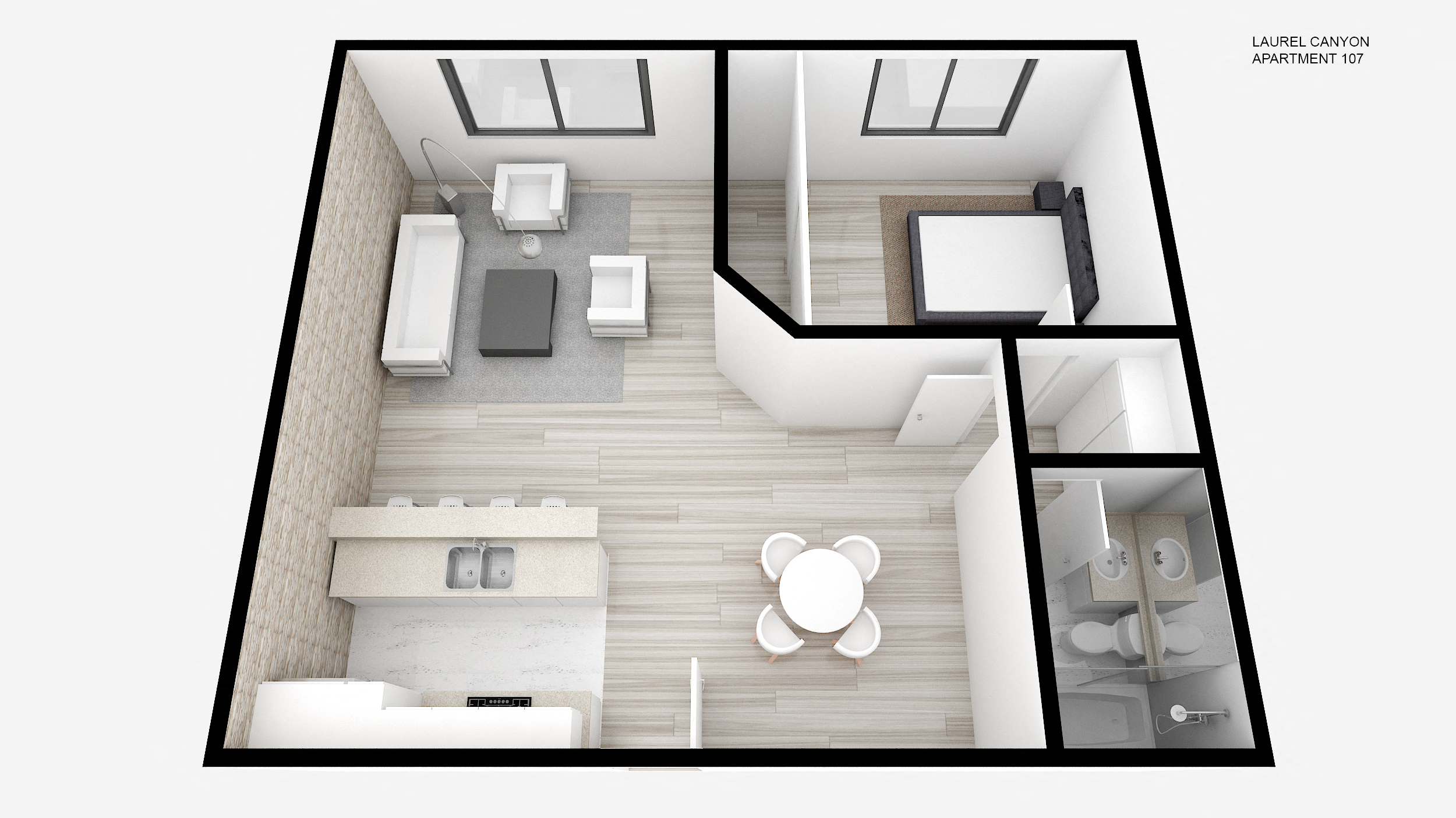 Floor plan for 1 bed, 1 bath, 719 sqft